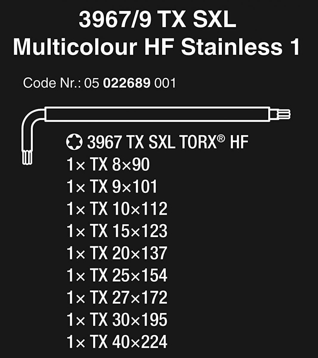 סט מפתחות כוכב וורה WERA 3967 9 TX SXL Multicolour HF Stainless 1 05022689001 DATA